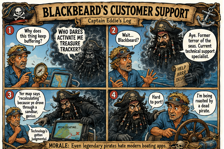 Blackbeard's Customer Support — a Captain Eddie comic strip